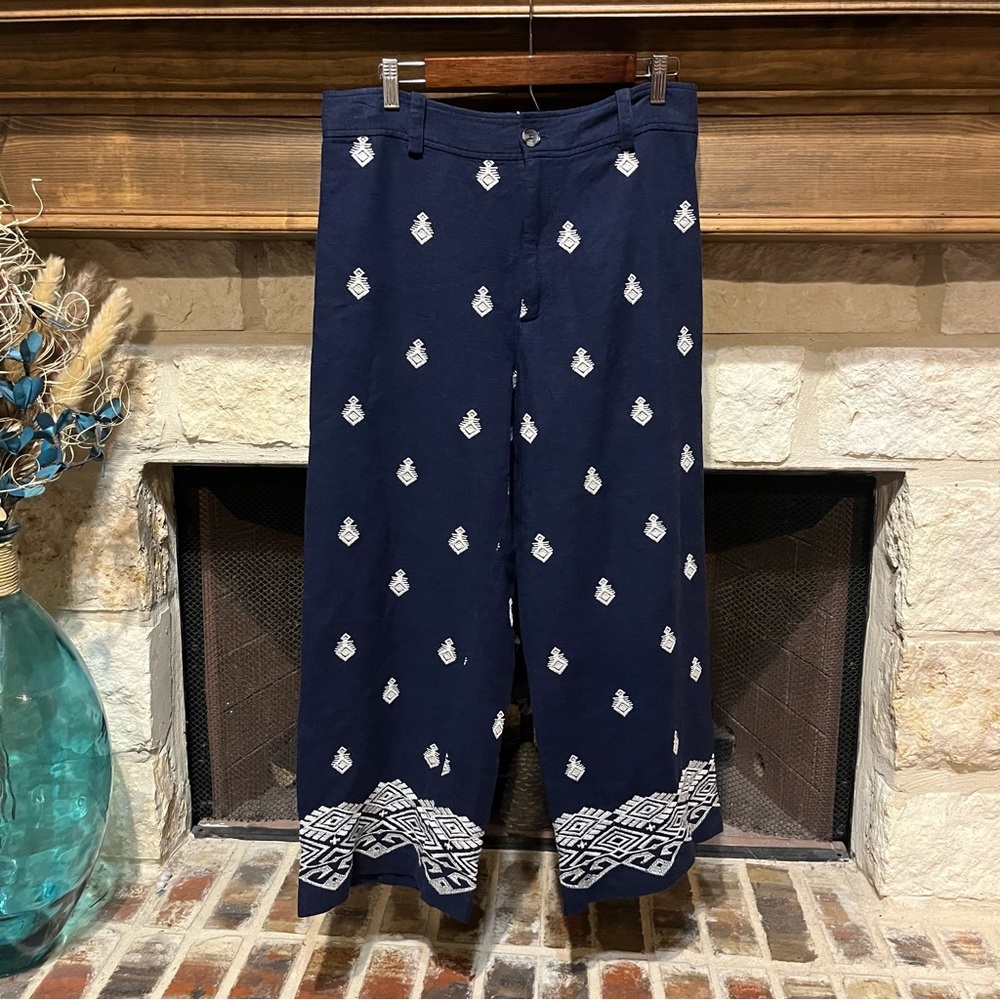 Zara Navy Blue Embroidered Culottes Size Large - Picture 4 of 14